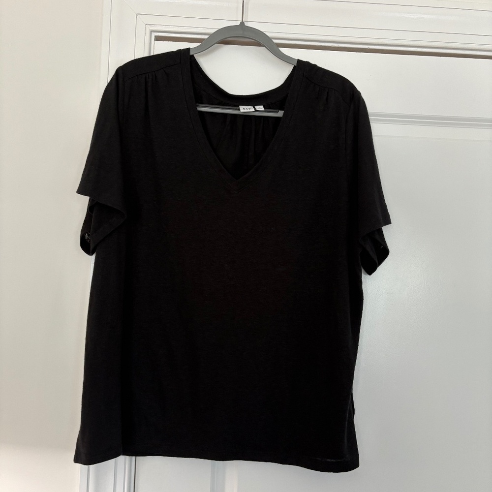 New GAP Black Linen-Blend Short-Sleeve T-Shirt - Picture 3 of 4